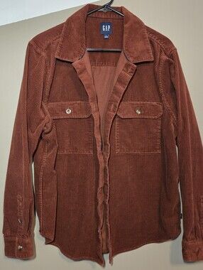 Gap Men's Corduroy Brown Button Up Shirt Jacket Pockets 100% Cotton Size Large